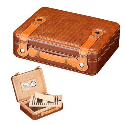 China Luxury Gift Cigar Humidor Cedar Wood Suitcase Style Travel Portable Cigar Case with Hygrometer Humidor Box for sale