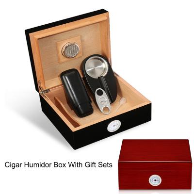 China Luxury Cedar Wood Cigar Box Cigars Humidor Moisturizer Storage With Cutter Ash Ashtray Zigarren Travel Case Instrument Gift Set for sale