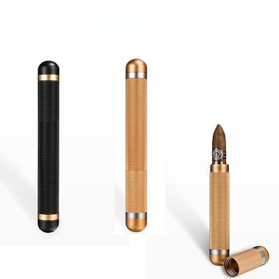 China Mini Cigars Humidor Black Gold Aluminum Tubes Cigar Single Luxury Portable Light Metal Tube Holder for sale