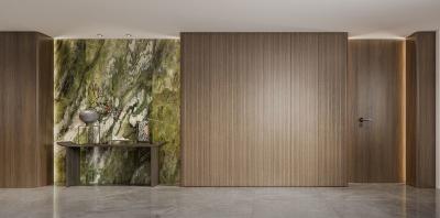 China Wood Grain Stainless Steel Interior Wall Decoration Sheet Modern Wall Panel for sale