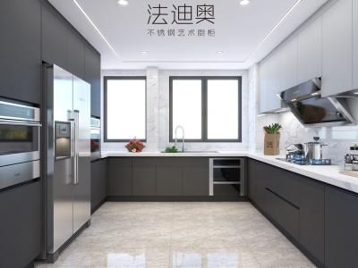 China Modern Luxury U-Shaped Sleek Gray Design Stainless Steel Kitchen Cabinet for sale