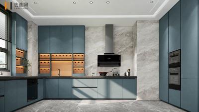 China Fadior Blue Finish Modern Stainless Steel Kitchen Cabinets With Open Display Shelves for sale