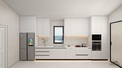 China White Stainless Steel Kitchen Cabinets Modern One-Wall Design With Built-In Appliances for sale