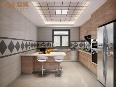 China Modern Stainless Steel Kitchen Cabinet With Wood Grain Finish And U-Shaped Design for sale