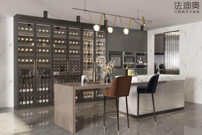 China Fadior Grey Glass Wine Cabinet Solution Design van roestvrij staal met ingebouwde apparaten Te koop