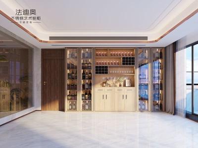 China Solución de gabinete de vino de grano de madera Artesanía de acero inoxidable con iluminación integrada en venta