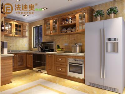 China Fadior Wooden-Texture Stainless Steel Kitchen Cabinets With Glass Doors And Open Shelving for sale