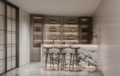 Chine Armoire à vin en acier inoxydable à grain de bois avec une île de conception à haute résistance au quartz à vendre