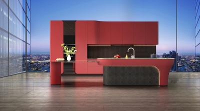 중국 Modern Rouge Red Stainless Steel Kitchen Cabinet With Solid SS Countertop 판매용