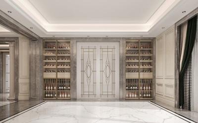 China Fully Embedded Stainless Steel Wine Cabinet With Woodgrain Finish for sale