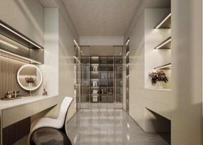 China White Apricot Finish Stainless Steel Walk-In Closet With Dual-Line Design Te koop