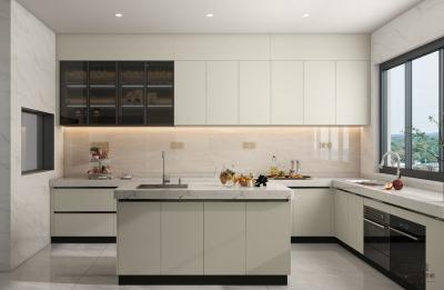 China Off-White Fadior Stainless Steel U-Shaped Kitchen With Seamlessly Integrated Design for sale