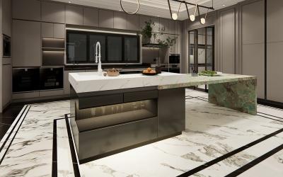 China Fadior U-Shaped Luxury Stainless Steel Kitchen With Striking Island for sale