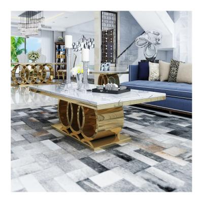 China Modern Luxury hotel restaurant furniture marble dining table set stainless steel rectangular dining table set for sale