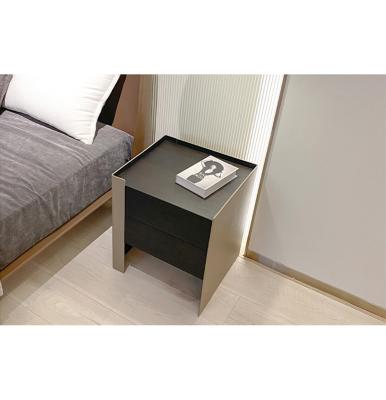 China Adjustable (other) High Quality Luxury Leather side table simple black hotel bedroom bedside table for sale