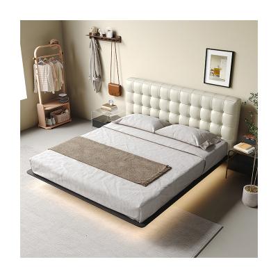 China Luxury Bedroom Modern Hotel 1.8 Double Design Upholstered Platform Floating Bed Frame With Leather Headboard for sale