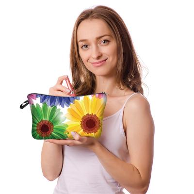 China Amazon Promotional Advertisement-Wholesale In Stock New Promotion Gift Boho Canvas Sunflower Leopard Makeup Bags Cotton Single Zipper Pouch Custom Cosmetic Bag for sale