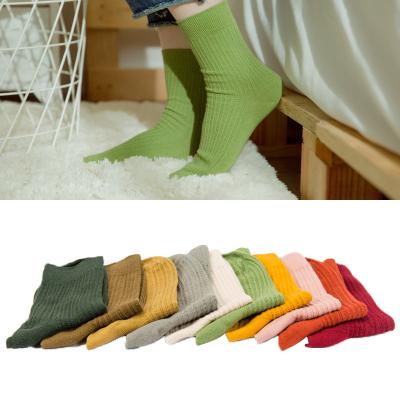 China New fashion agriculture stack bangs cotton women's socks double needle strip solid color tube women's vertical socks long for sale