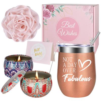 China Agriculture Wholesale Customization Logo Ladies Pamper Color Metal Vacuum Stainless Steel Wine Tumbler Scented Candle Gift Set for sale