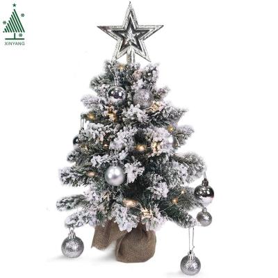 China Christamas Decoration 60cm Flocked Led Table Decoration Small Christmas Tree With Silver Ornaments for sale