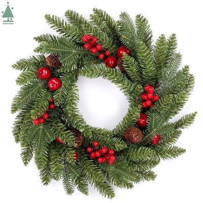 China Christamas Decoration Berries and Premium Artificial Red Pine Cones Christmas Wreath Decorated 18 Inch for sale