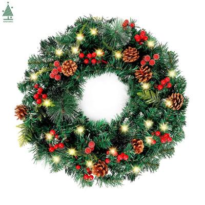 China Christamas Decoration 24 Inch Winter Christmas Wreath Metal Frame Artificial Christmas Wreaths with Red Berries and Pine Cones for sale