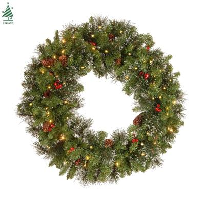 China Christamas Decoration Decorated Pine Cones, Branches 24 Inch LED Pre-Cit Frosted Artificial Christmas Wreath for sale