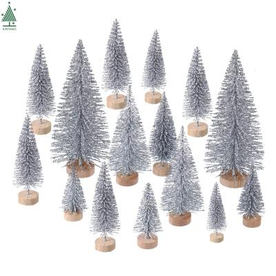 China New Christamas Decoration Design Christmas DIY Ornaments Glitter Small Pine Silver Mini Artificial Christmas Tree for sale