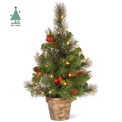 China New Prelit Christmas Decoration 2020 Mini Christmas Tree Decorated Table Top Decorated Christmas Tree With Red Berry And Pine Cone for sale