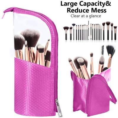 China Custom Women Clear Stand Up Waterpoof Make Up Brush Holder Pouch Organizer Nylon Makeup Brushes Bag for sale