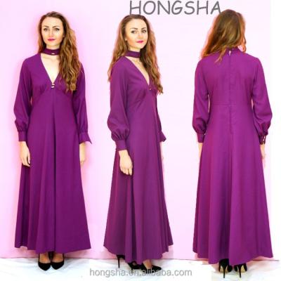 China 1970s Maxi Dresses Vintage Anti-Static Purple High Neck With Gold Trim HSd7287 for sale