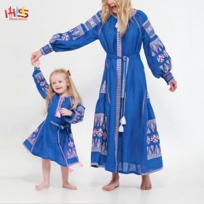 China Anti-pilling Ukrainian Matching Dresses Mommy and Me Mother and Daughter Boho Embroidered Dress HSd7290 for sale