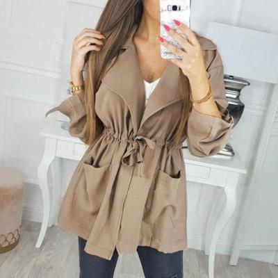 China Casual Viable Women Lace Up Ditch Coat Autumn Winter Female Long Sleeve Casual Overcoat Women Coat HSC6009 for sale