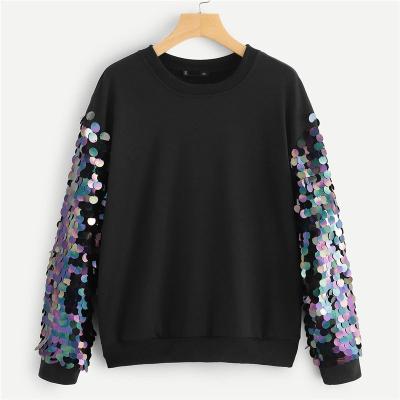 China Viable Autumn Streetwear Top Women Casual Women's Long Sleeve Contrast Sequin Pullover Sweatshirt HSS6737 for sale