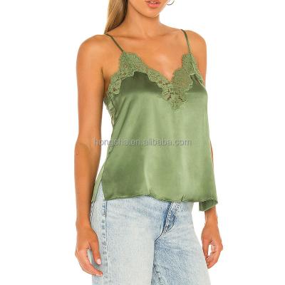 China Summer Lace Trim QUICK DRY Satin Cami Tops Femme Adjustable Shoulder Straps Sexy Camisole Tank Crop Women Breathable Tank Tops HSC9591 for sale