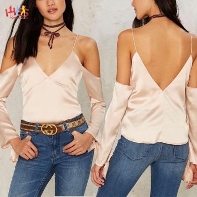 China 2017 Summer Open Shoulder Satin Blouse Women's New Model Neck Blouses HSb7281 for sale