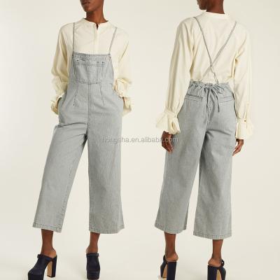 China Women's Striped Denim Anti-Pilling Wide-Leg Cross-Back Overalls HSj5334 for sale