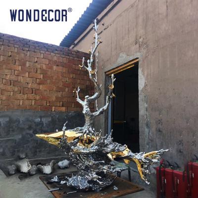 Cina Metal Art Casting Scultura in acciaio inossidabile Wave Shark Tree in vendita