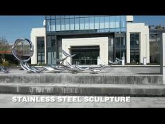 Outdoor abstract fish school stainless steel sculpture