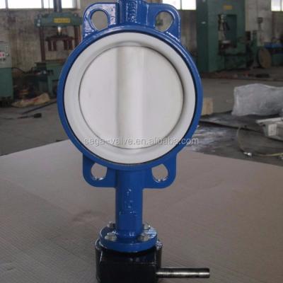 China General type butterfly valve,PTFE cast iron wafer seat with universal flange pn10/pn16/ansi 150/10k/5k for sale