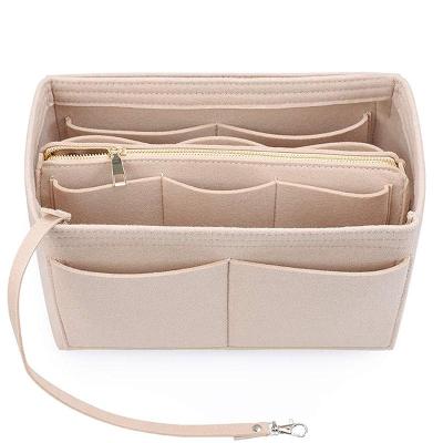 China Large Capacity Felt Tote Organizer Insert Multi-Pocket Handbag Purse For Makeup Cosmetic Bag for sale