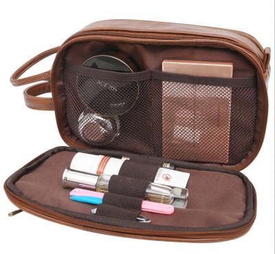 China Wholesale Custom Bags Fashion Dopp Kit Organizer Travel Genuine Leather Toiletry Bag Cosmetic Bag for sale