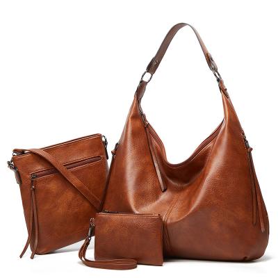 China 2021 Luxury Ladies PU Soft Lady Bag Handbags Women Tote Designer Handbags Sets 3pcs Bags PU for sale