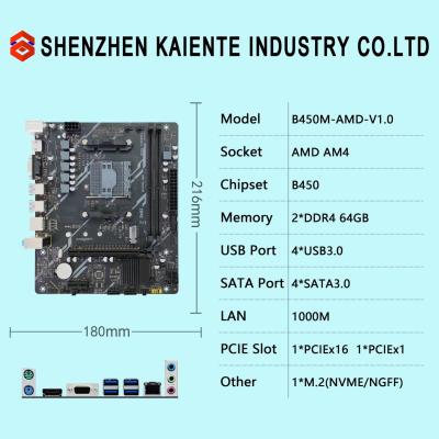 China Desktop AMD B450 AM4 Gaming Motherboard 2*DDR4 64G For AMD A12 A10 A8 Ry for sale