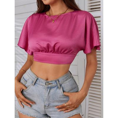 China Breathable Customize Recreational Short Sheath Fashion Rose Red Ladies Classic Women's Blouse Blouse for sale