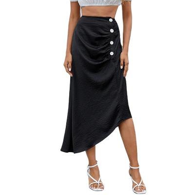 China New Fashion High Quality Women's Breathable Satin Single Button Up High Waist Black Wrap Dress Black Half Skirt for sale