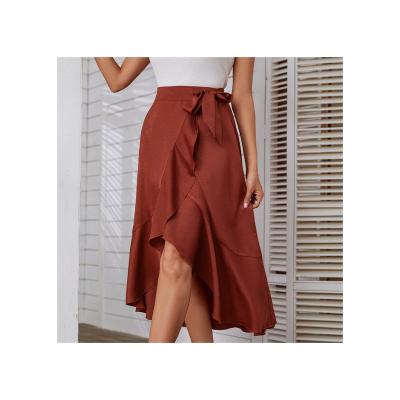 China Claret Ladies Breathable Casual Apricot Pleated Skirt Fashion Slit Wrap Slim Ruched Skirt Long for sale