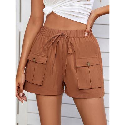 China New Arrivals QUICK DRY 2022 Summer Vacation Women's Beach Shorts Work Out Clothes Pocket Button Waistband Fashion Loose Casual Shorts for sale