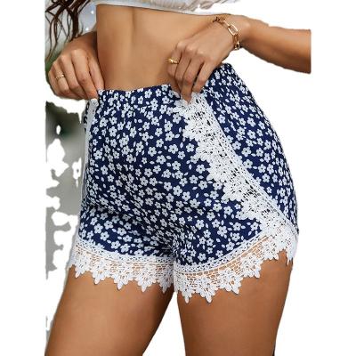 China New Arrivals QUICK DRY 2022 Summer Women Sexy Lace Beach Shorts Fashion Vacation Flower Casual Shorts for sale