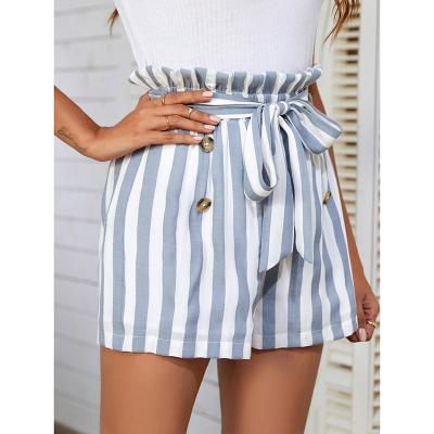 China New Arrivals QUICK DRY 2022 Summer Vacation Women Beach Shorts Fashion Button Striped Waistband Loose Casual Shorts for sale